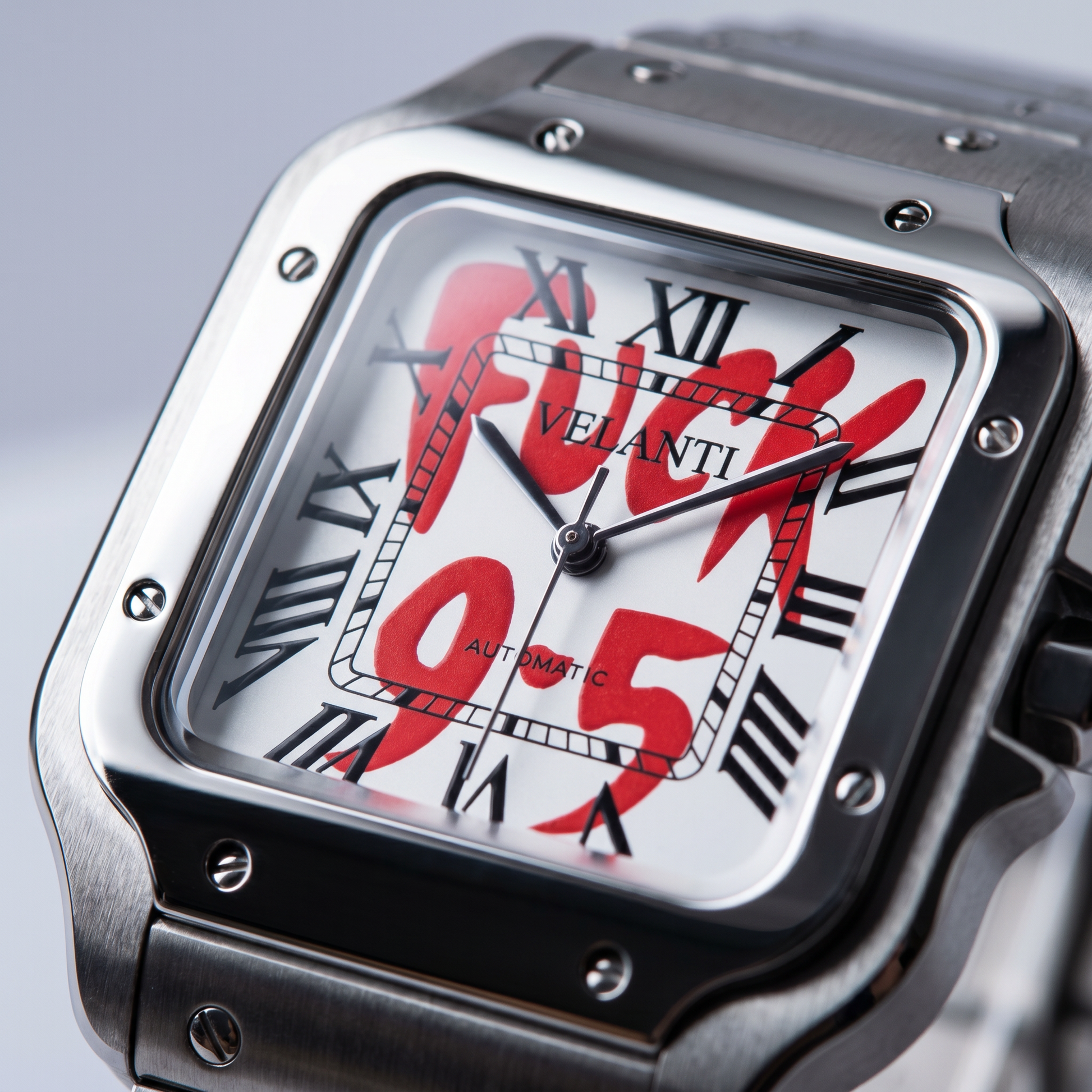 Santos-style custom mod watch, Velanti Milano Santvel White Fck 9 To 5, product photo 3
