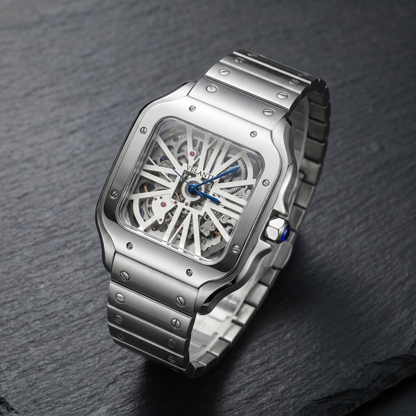 Santos-style automatic watch, Velanti Milano Santvel White Skeleton, bracelet detail photo