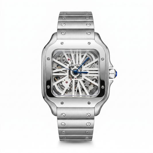 Santos-style mod watch White Skeleton Velanti Milano Santvel main product photo