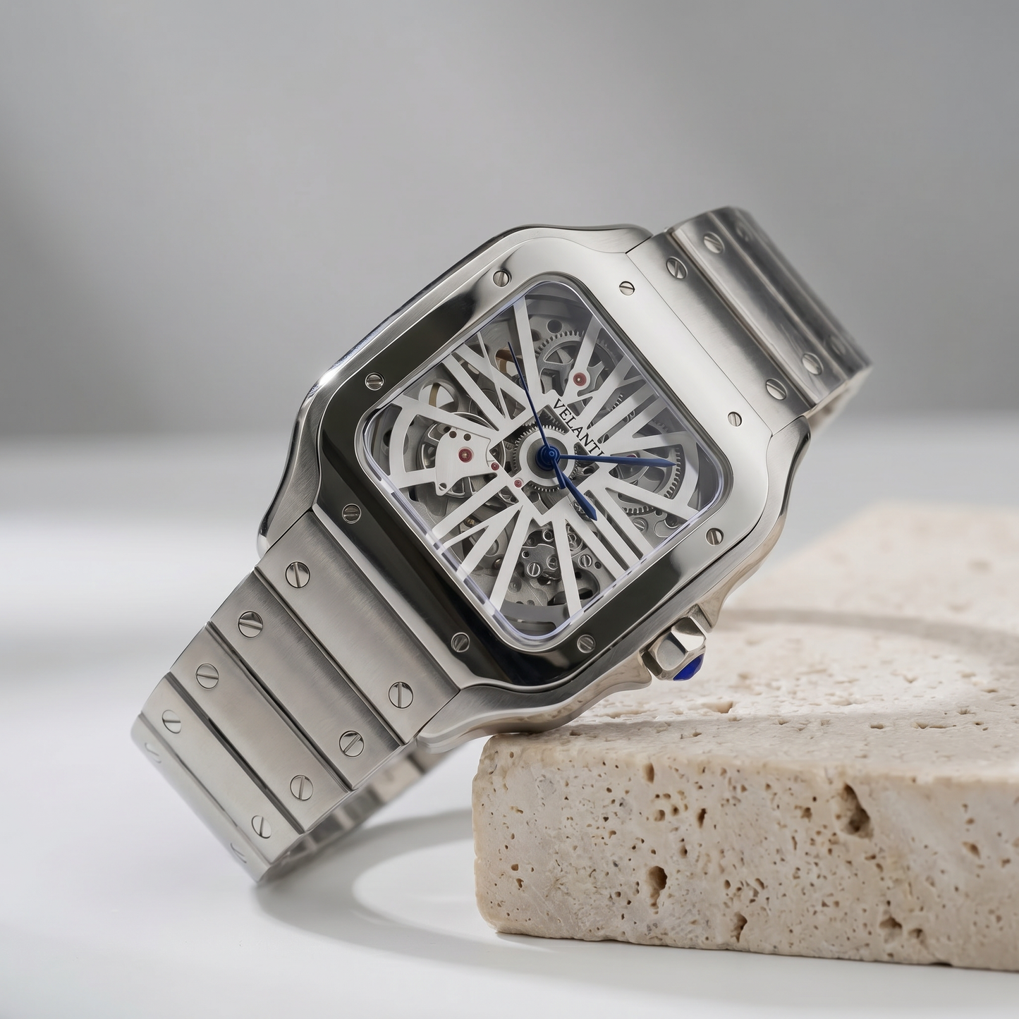 Santos-style mod watch White Skeleton Velanti Milano Santvel product photo 2