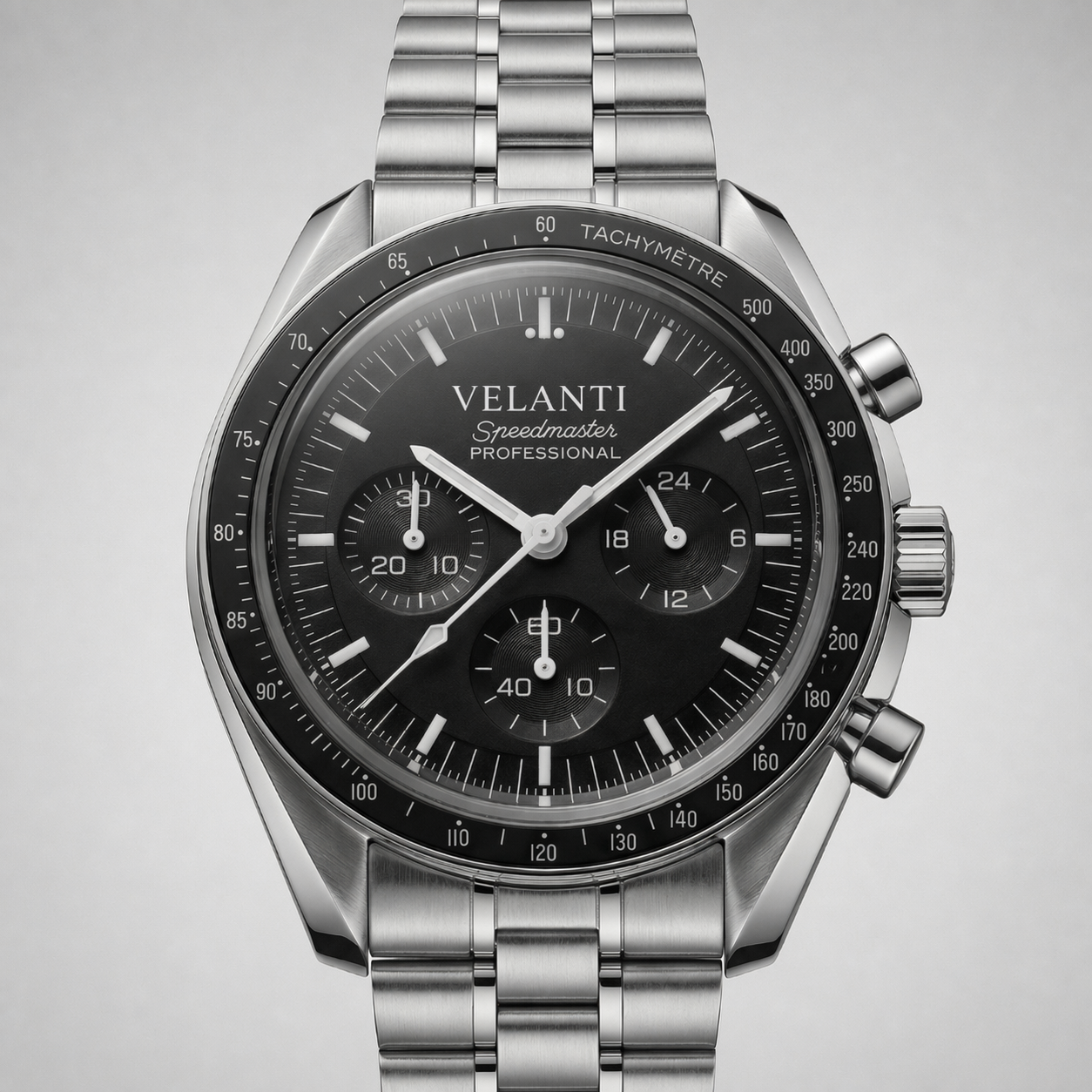 Speedmaster-style mod watch Black Velanti Milano Speedvel product photo 5