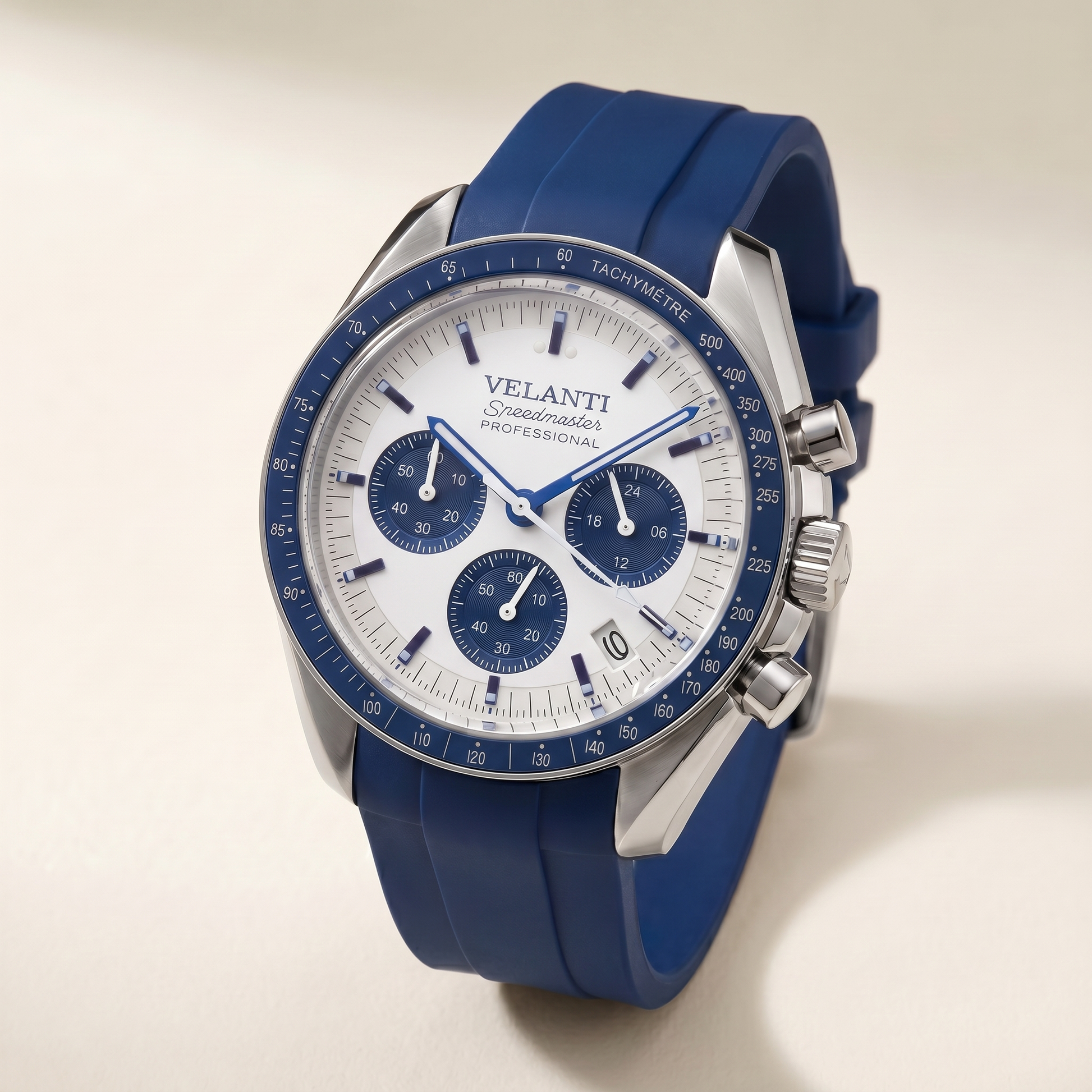 Speedmaster-Style Mod Watch — Snoopy Blue | Custom Hybrid Quartz