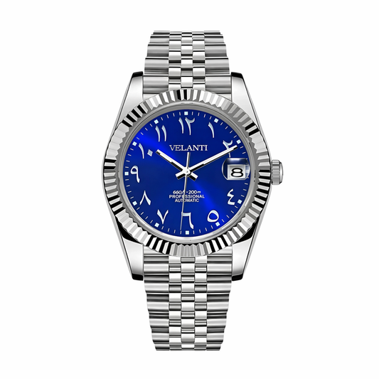 Velanti Milano Datejust Arabic Royal Blue — luxury automatic watch