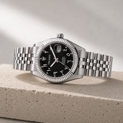 Datejust-style automatic watch, Velanti Milano Veljust Black Arabic, product photo 2