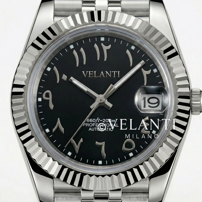 Datejust-style automatic watch, Velanti Milano Veljust Black Arabic, product photo 7