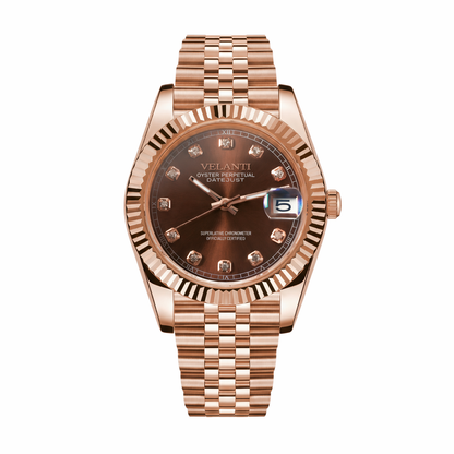 Velanti Milano Datejust Chocolate Crystals Rose Gold — luxury automatic watch