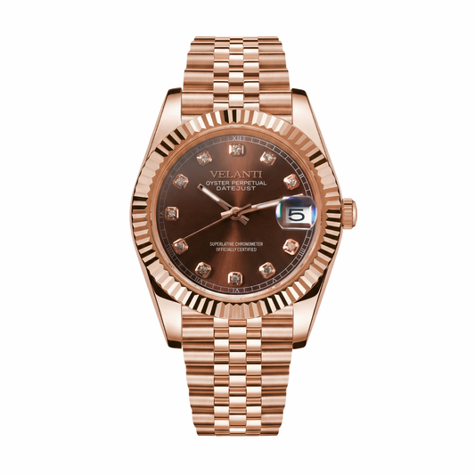 Velanti Milano Datejust Chocolate Crystals Rose Gold — luxury automatic watch