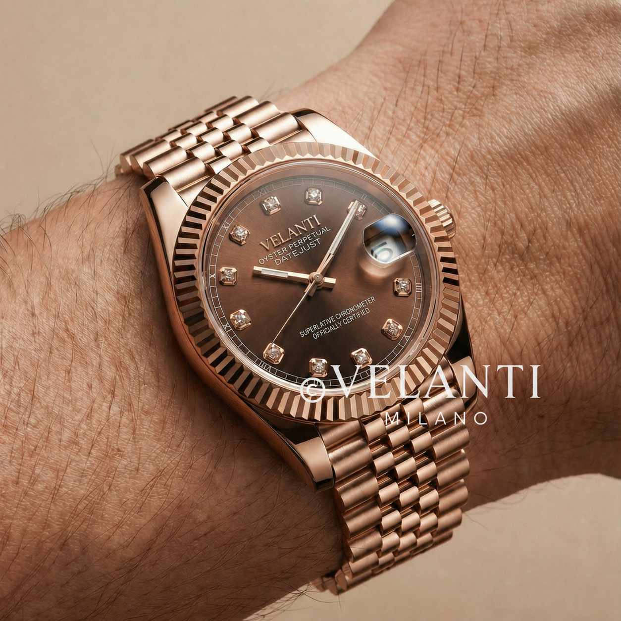 Velanti Milano Datejust Chocolate Crystals Rose Gold — view 2