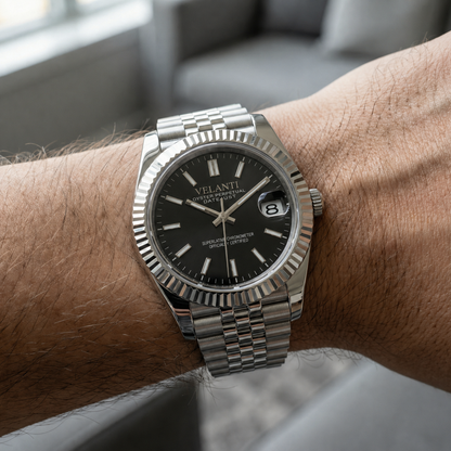 Datejust-style automatic watch, Velanti Milano Veljust Classic Black, product photo 2