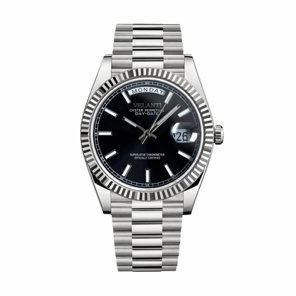 Datejust-style automatic watch, Velanti Milano Veljust Daydate Classic Black, main product photo