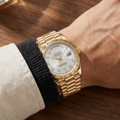 Datejust-style automatic watch, Velanti Milano Veljust Daydate Yellow Gold - White Arabic, product photo 2