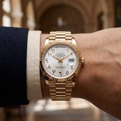 Datejust-style automatic watch, Velanti Milano Veljust Daydate Yellow Gold - White Arabic, product photo 6