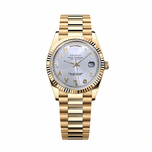 Velanti Milano Datejust Daydate Yellow Gold White Arabic — luxury automatic watch