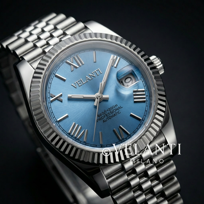Datejust-style automatic watch, Velanti Milano Veljust Ice Blue Roman, product photo 6