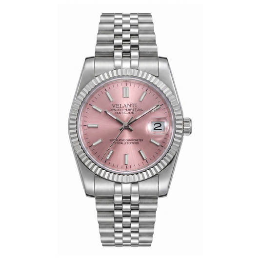 Datejust-style automatic watch, Velanti Milano Veljust Pink, main product photo