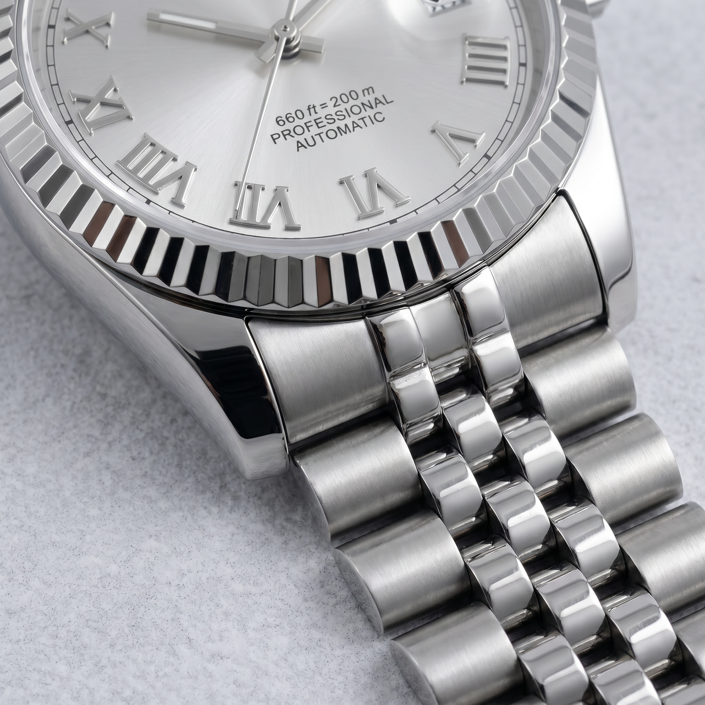 Datejust-style custom mod watch, Velanti Milano Veljust Roman Silver, product photo 4