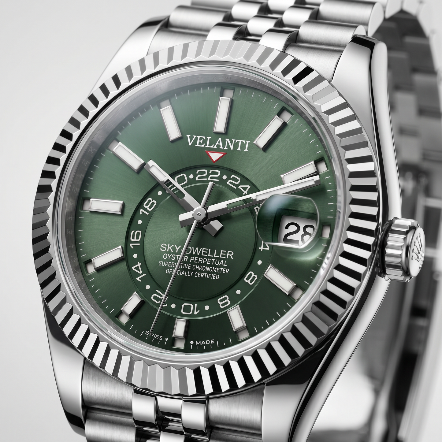 Datejust-style automatic watch, Velanti Milano Veljust Sky Dweller Mint Green, product photo 2