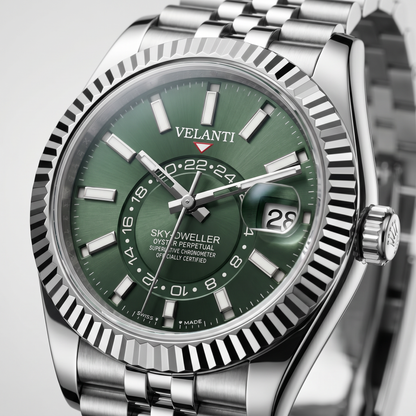 Datejust-style automatic watch, Velanti Milano Veljust Sky Dweller Mint Green, product photo 2
