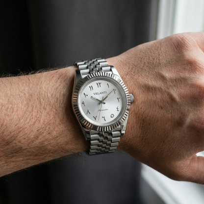 Datejust-style automatic watch, Velanti Milano Veljust White Arabic Textured, product photo 3