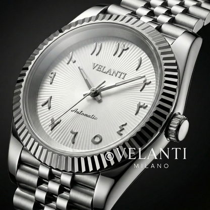 Datejust-style automatic watch, Velanti Milano Veljust White Arabic Textured, product photo 5