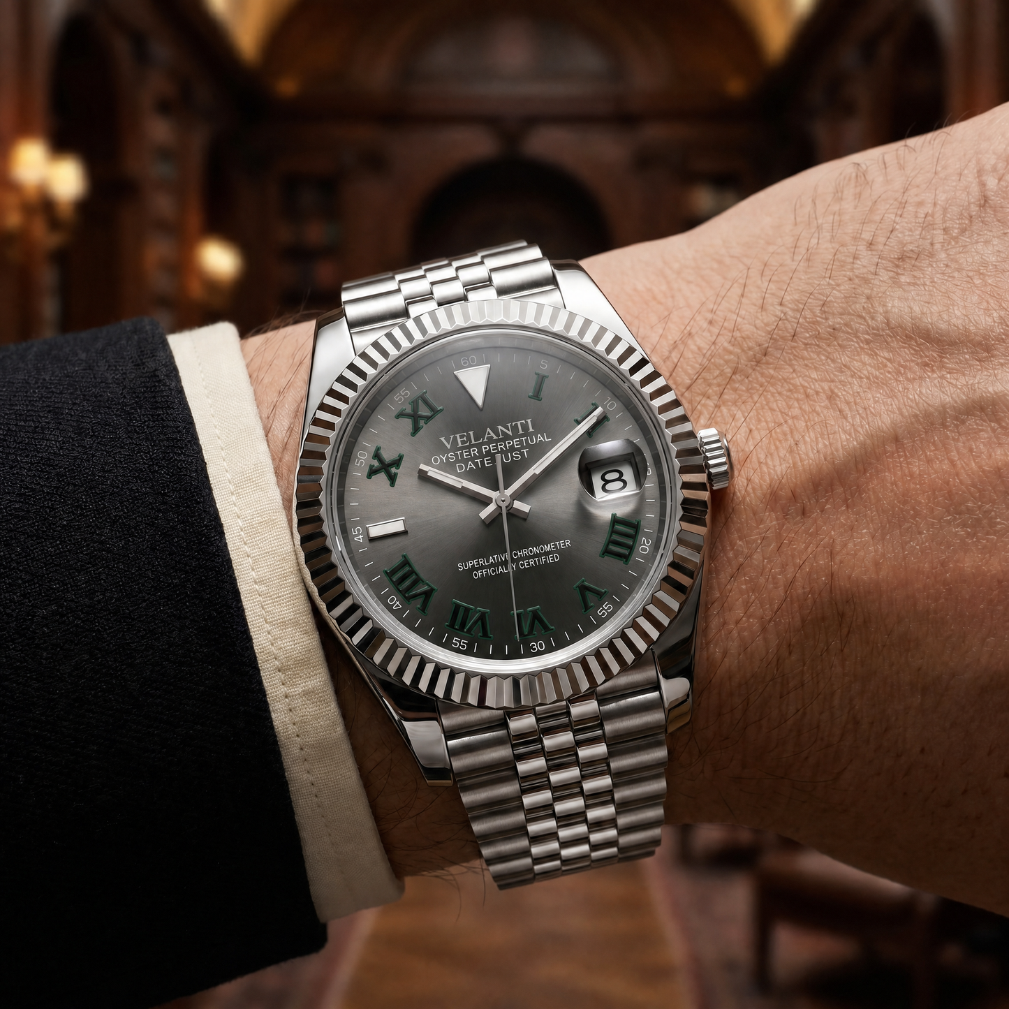 Datejust-style custom mod watch, Velanti Milano Veljust Wimbledon, product photo 7