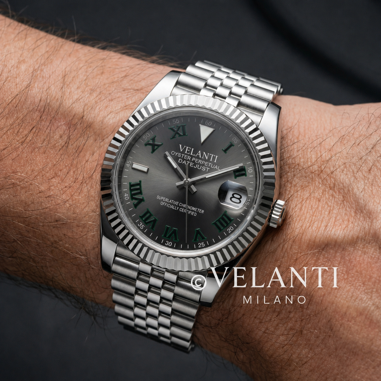 Datejust-style custom mod watch, Velanti Milano Veljust Wimbledon, product photo 2