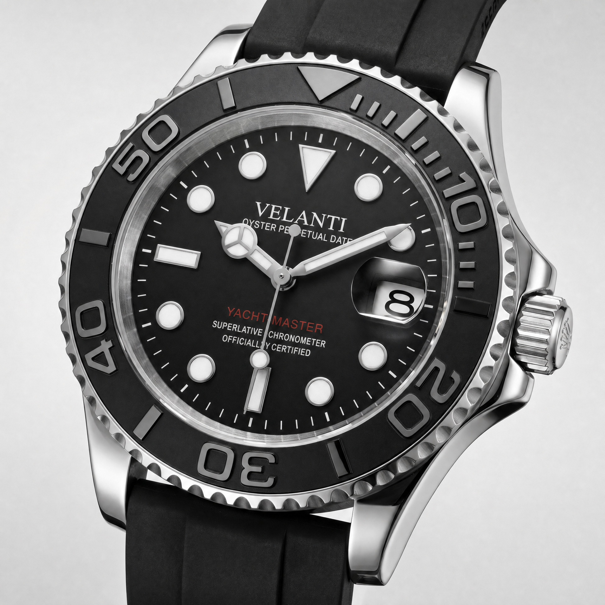 Submariner-style automatic watch, Velanti Milano Velmariner Yacht-Master Black, watch detail photo 4