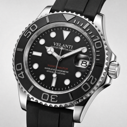 Submariner-style automatic watch, Velanti Milano Velmariner Yacht-Master Black, watch detail photo 4