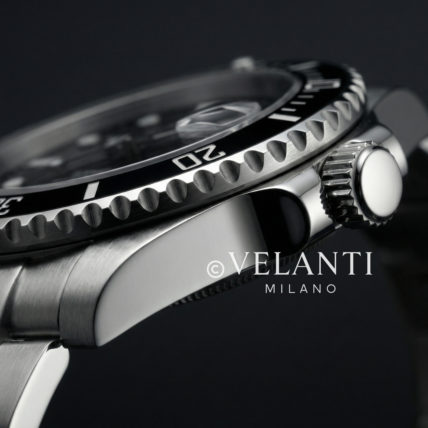 Submariner-style custom mod watch, Velanti Milano Velmariner Black, product photo 4