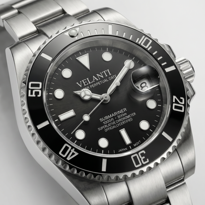 Submariner-style custom mod watch, Velanti Milano Velmariner Black, product photo 2