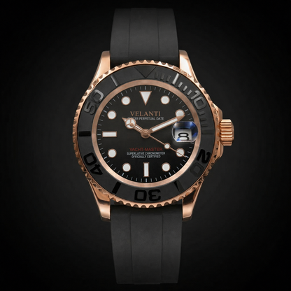 Submariner-style custom mod watch, Velanti Milano Velmariner Rose Gold Black, product photo 3
