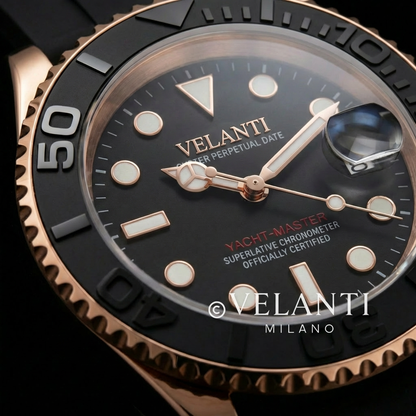Submariner-style custom mod watch, Velanti Milano Velmariner Rose Gold Black, product photo 6