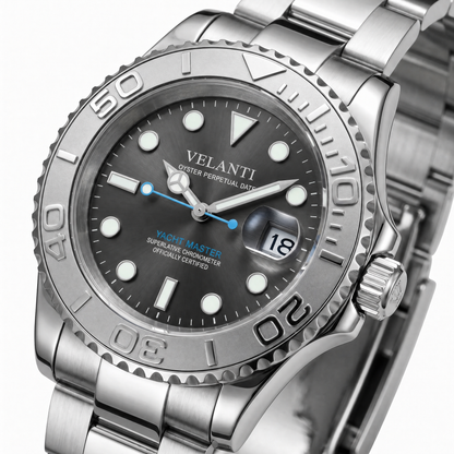 Submariner-style automatic watch, Velanti Milano Velmariner Silver, watch detail photo 11