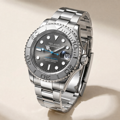 Submariner-style automatic watch, Velanti Milano Velmariner Silver, watch detail photo 12