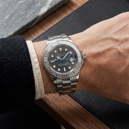Submariner-style automatic watch, Velanti Milano Velmariner Silver worn on wrist photo 13