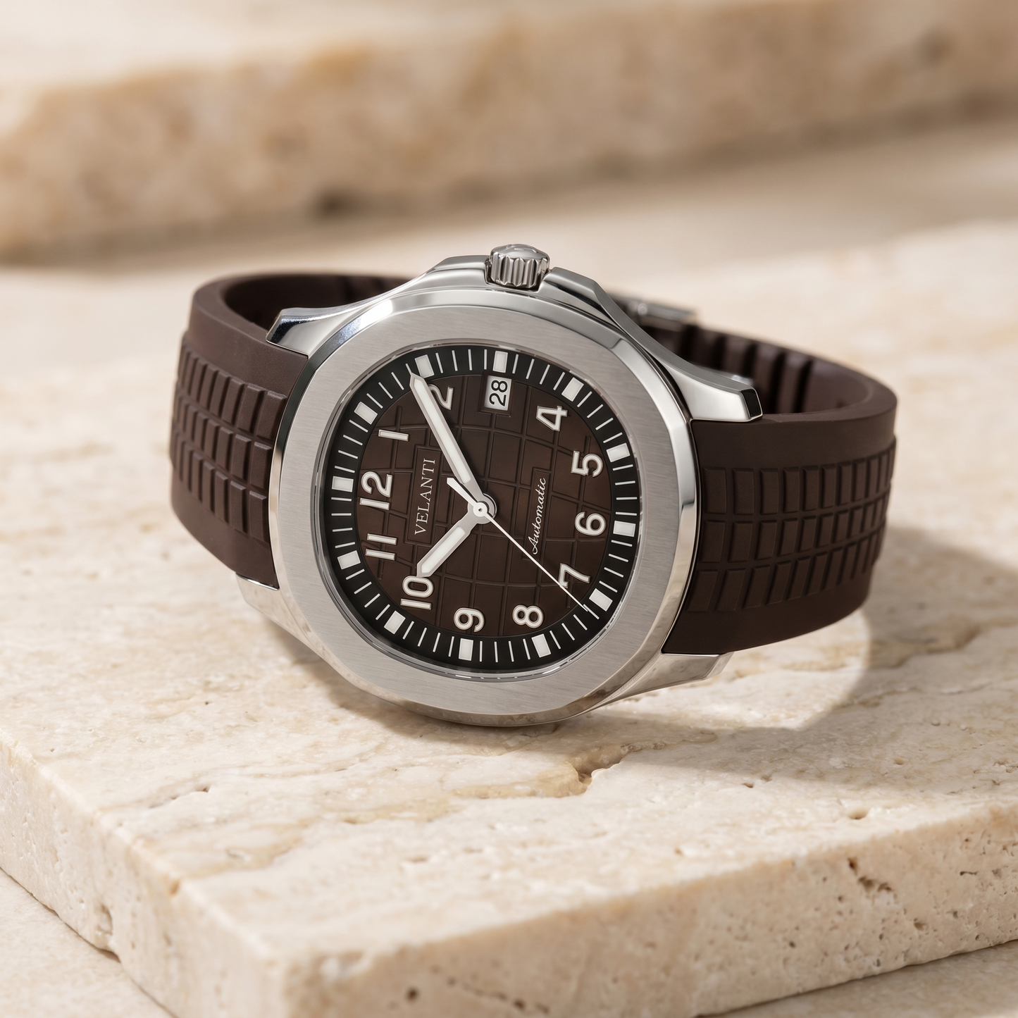Aquanaut-style custom mod watch, Velanti Milano Velnaut Brown, product photo 2