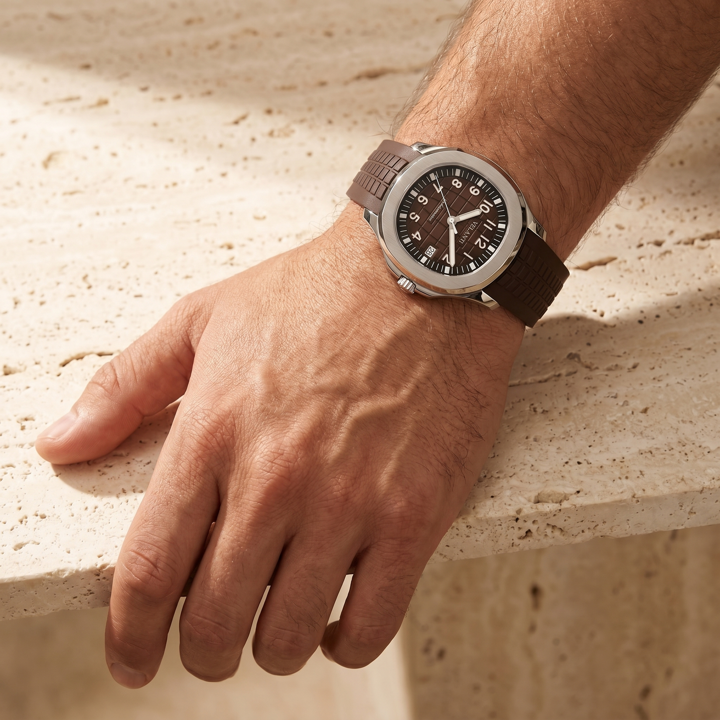 Aquanaut-style custom mod watch, Velanti Milano Velnaut Brown, product photo 4