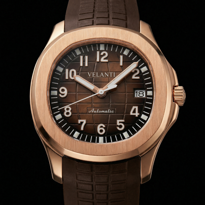 Aquanaut-style custom mod watch, Velanti Milano Velnaut Brown (Rose Gold), product photo 2