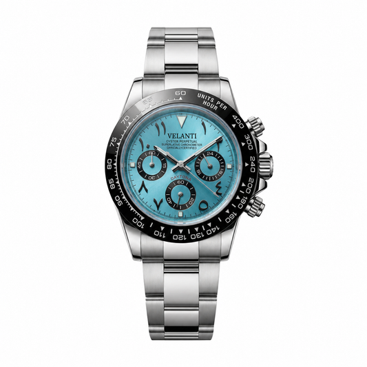 Daytona-style mod watch Ice Blue Arabic Velanti Milano Veltona main product photo