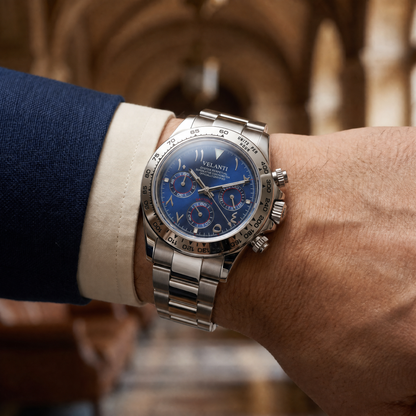 Daytona-style custom chronograph watch, Velanti Milano Veltona Arabic Royal Blue, product photo 8