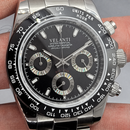 Daytona-Style Mod Watch — Black Panda | Custom Hybrid Quartz VK63
