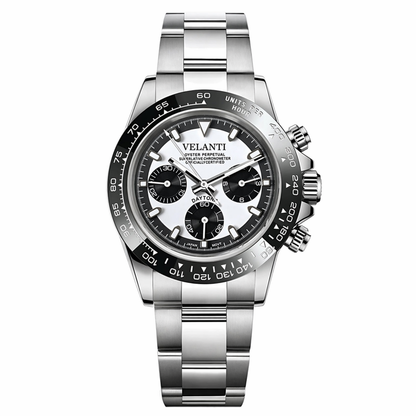 Daytona-style custom chronograph watch, Velanti Milano Veltona Black White, main product photo