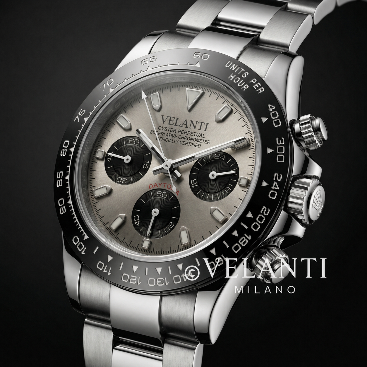 Daytona-style custom chronograph watch, Velanti Milano Veltona Champagne, product photo 4