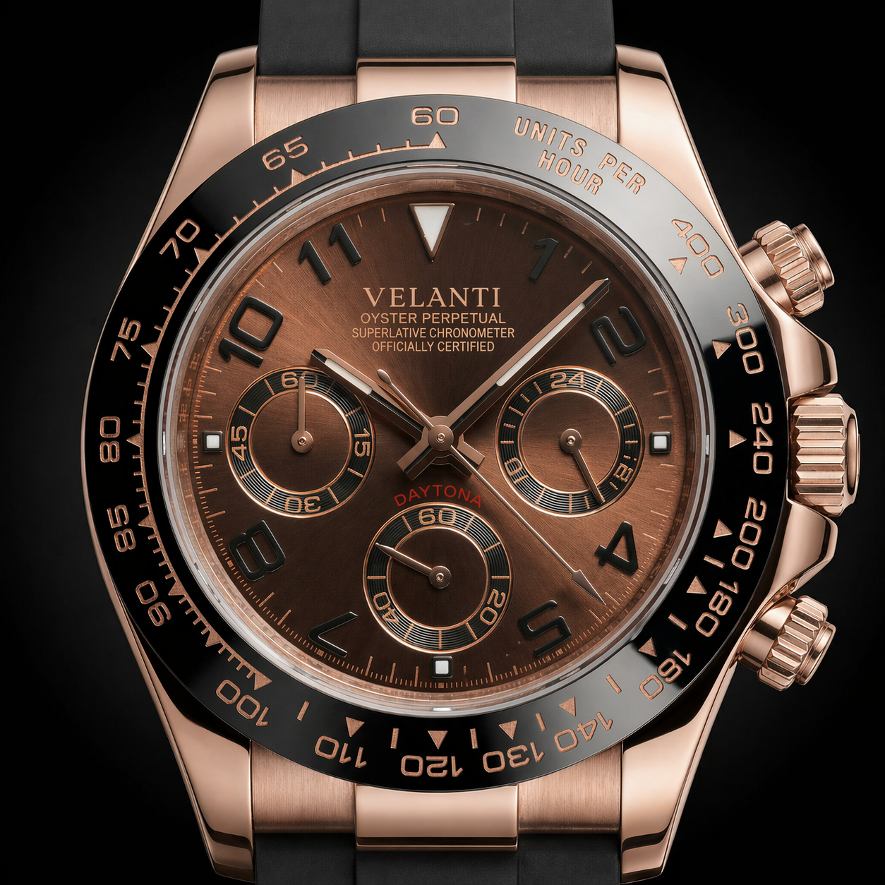 Daytona-style custom chronograph watch, Velanti Milano Veltona Chocolate, product photo 3