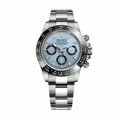Daytona-style custom chronograph watch, Velanti Milano Veltona Ice Blue, main product photo