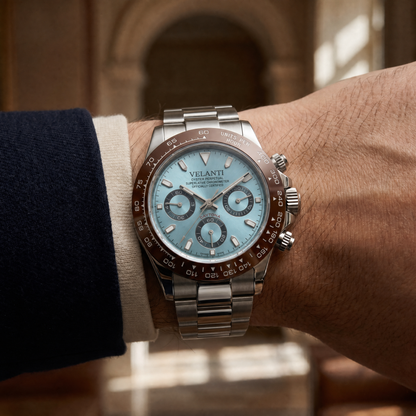Daytona-style custom chronograph watch, Velanti Milano Veltona Platinum, product photo 5