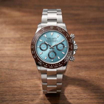 Daytona-style custom chronograph watch, Velanti Milano Veltona Platinum, watch detail photo 7