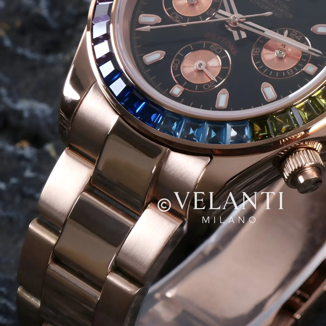 Daytona-style custom chronograph watch, Velanti Milano Veltona Rose Gold Rainbow, product photo 5