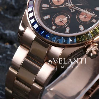 Daytona-style custom chronograph watch, Velanti Milano Veltona Rose Gold Rainbow, product photo 5