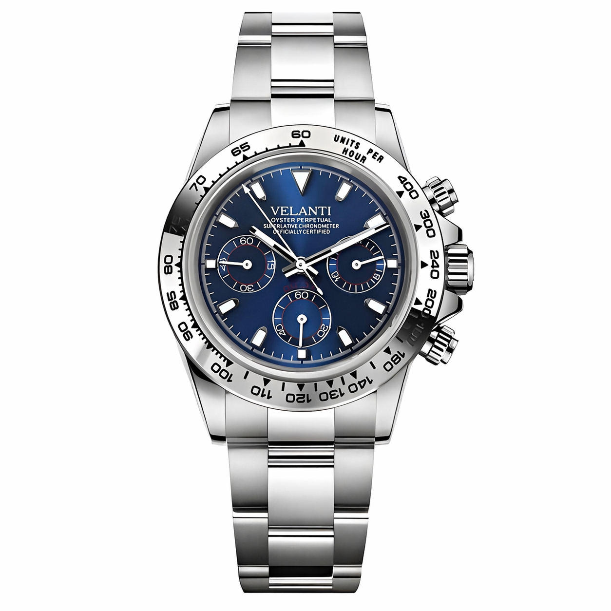 Daytona-style custom chronograph watch, Velanti Milano Veltona Silver Blue, main product photo